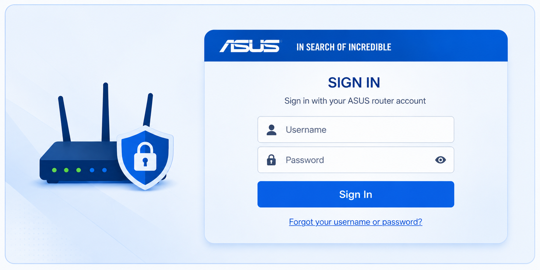ASUS router username and password login screen