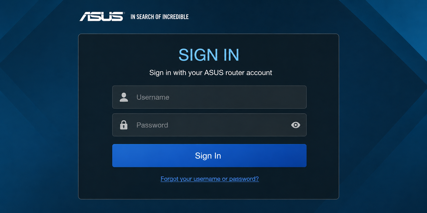 ASUS router login screen